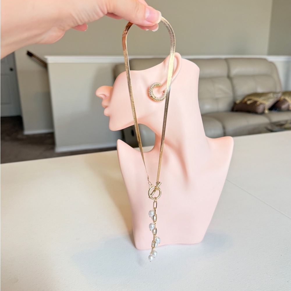 Gold Pearl Drop Toggle Necklace - Picture 7 of 8